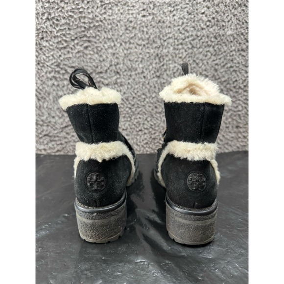 Tory Burch Cooper Suede Shearling Lined Lace-up Boots Black Womens Size 7.5M - Picture 4 of 8